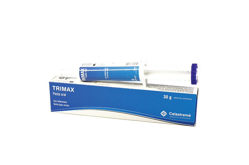 Trimax - ANTIPARASITARIO INTERNO - NEMATODICIDA TETRAHIDROPIRIMIDINA CESTOCIDA/ EMDECTOCIDA- AVERMECTINA. PASTA ORAL - Laboratorio Calastremé